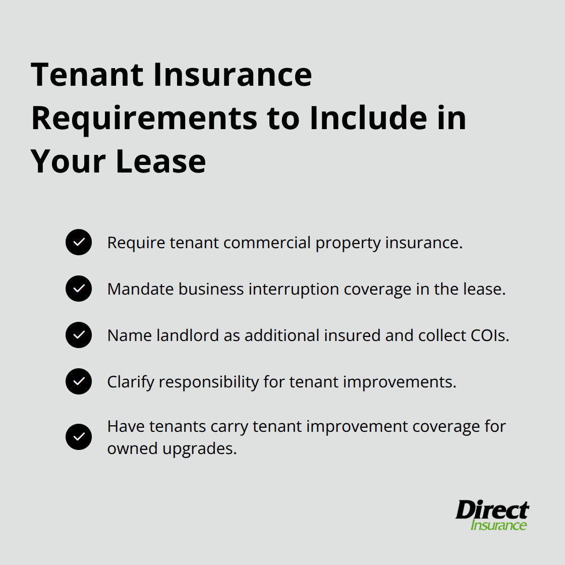 Checklist of required tenant coverages for Utah commercial rentals