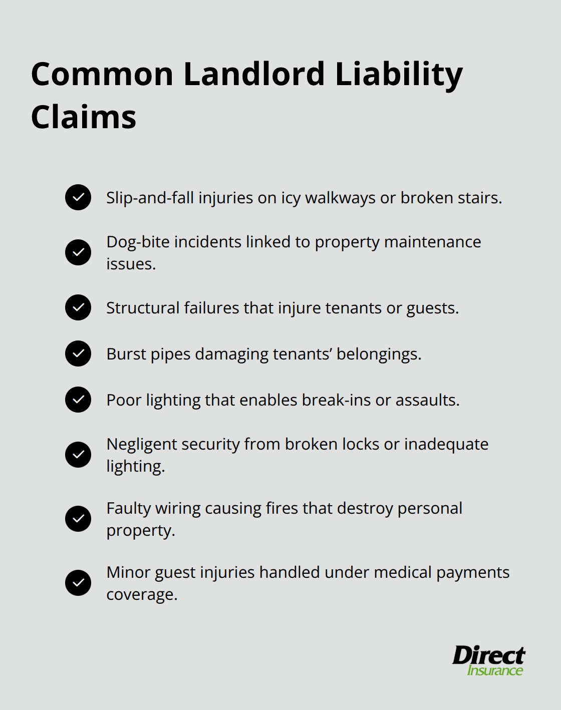 Checklist of frequent liability claim scenarios landlords face. - Landlords liability coverage
