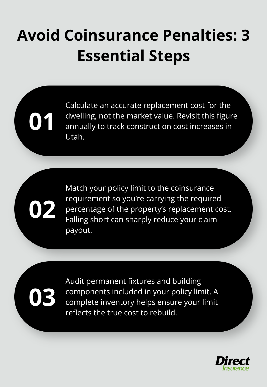 Three key steps Utah landlords can take to avoid coinsurance penalties and underinsurance on rental properties. - Utah rental property insurance