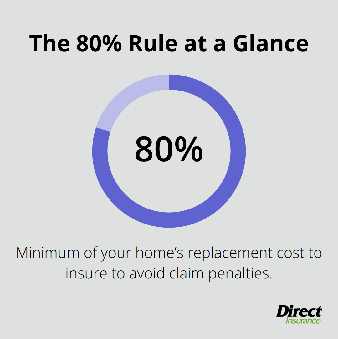 Infographic showing the minimum 80% replacement cost requirement to avoid underinsurance penalties. - affordable home insurance