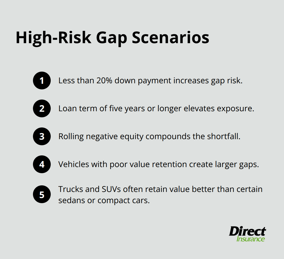 Compact list of situations that increase the chance of owing more than your car is worth. - auto insurance gap protection