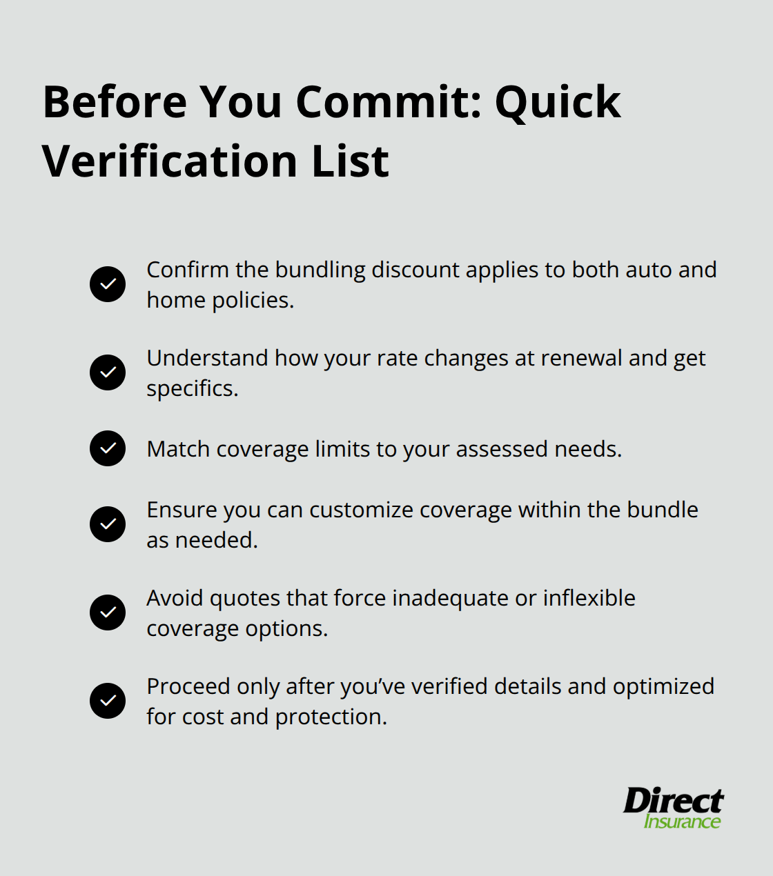 Checklist of critical items to verify before accepting a bundled insurance quote. - best car home insurance