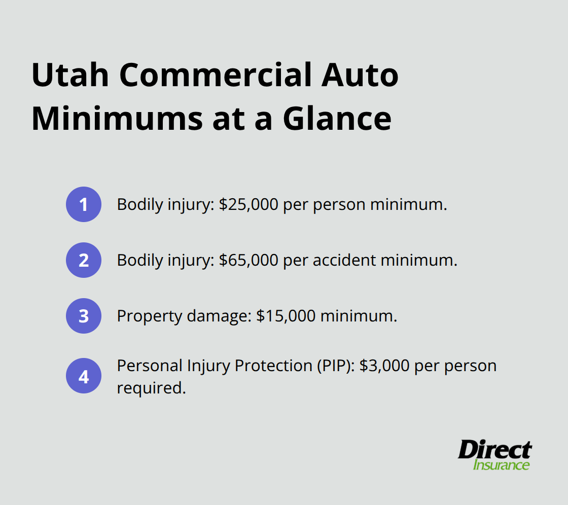 Ordered list showing Utah commercial auto minimum liability and PIP requirements - commercial auto insurance Utah