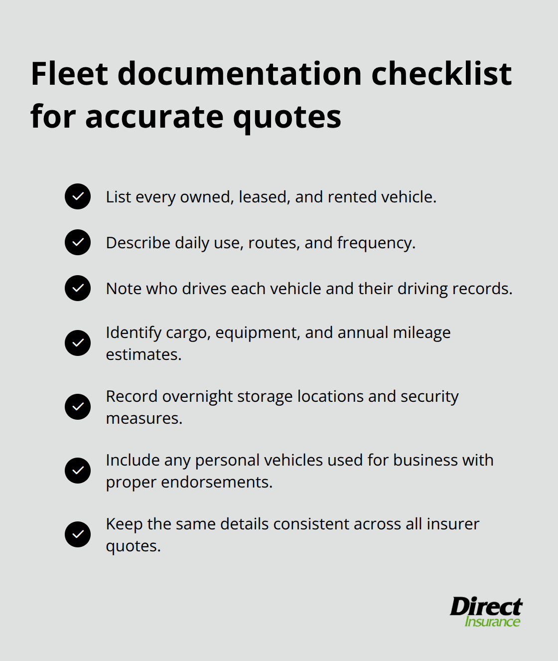 Checklist of fleet details insurers need for pricing commercial auto liability - commercial auto liability insurance
