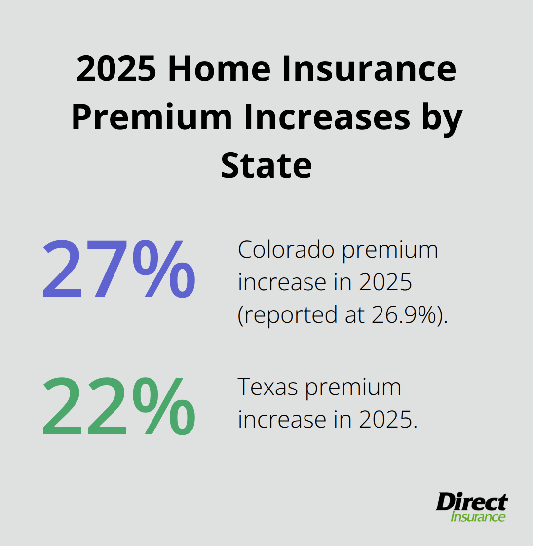 Chart showing 2025 home insurance premium increases in Colorado and Texas. - comprehensive home insurance