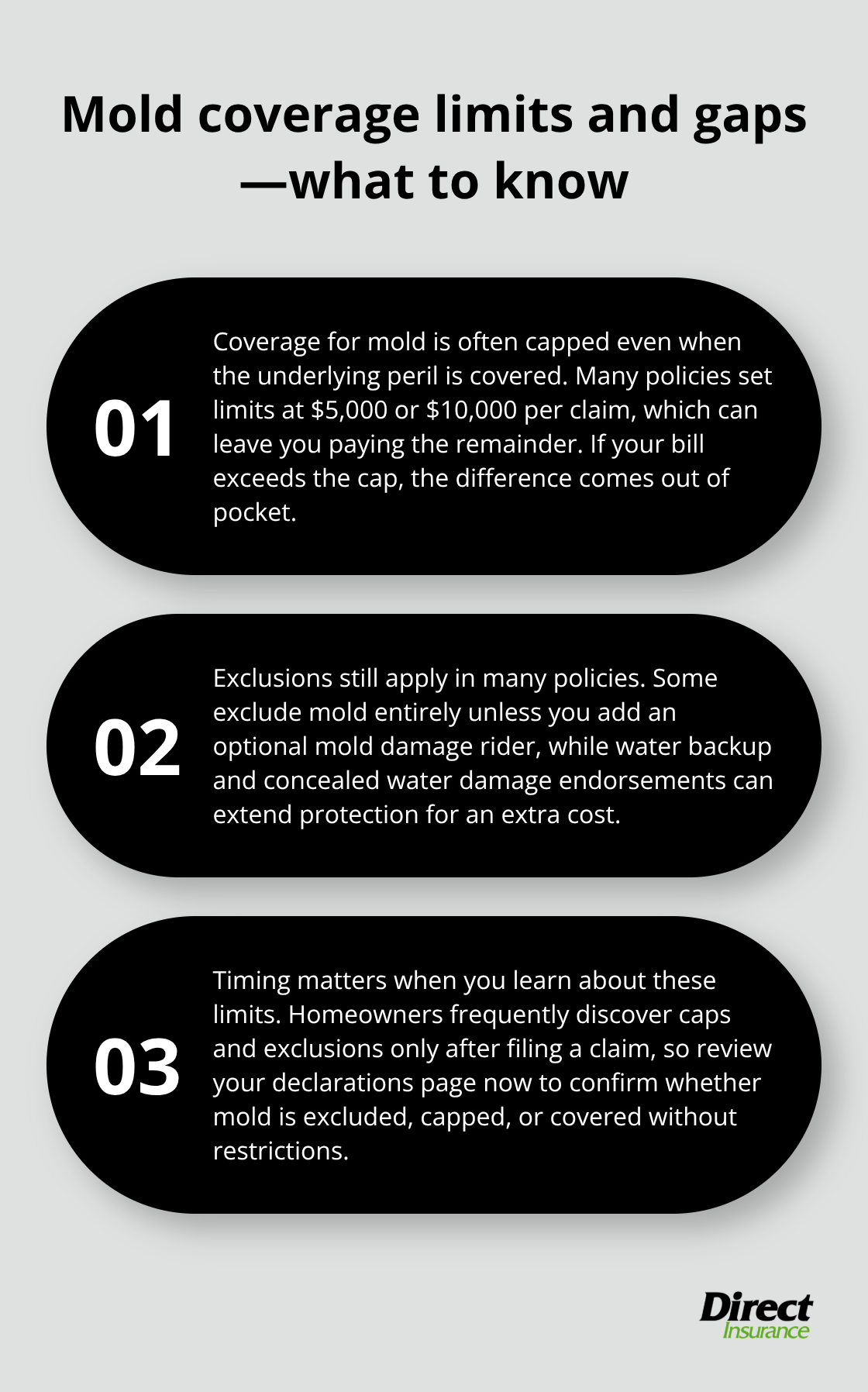 Three key facts explaining mold coverage caps, exclusions, and why to review your policy now. - does home insurance cover mold