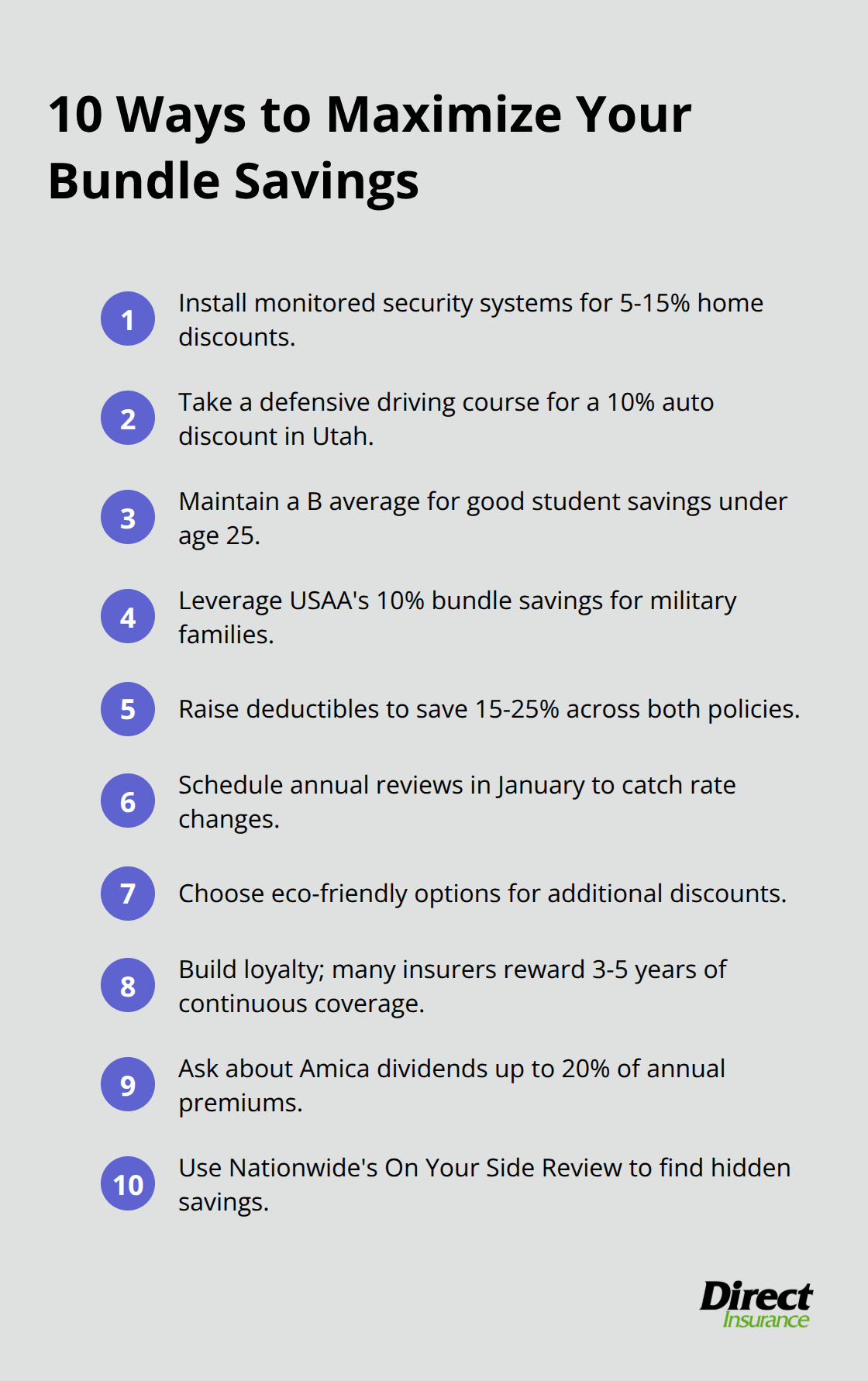 Compact checklist of strategies to increase Utah home-auto bundle savings - home auto insurance bundle