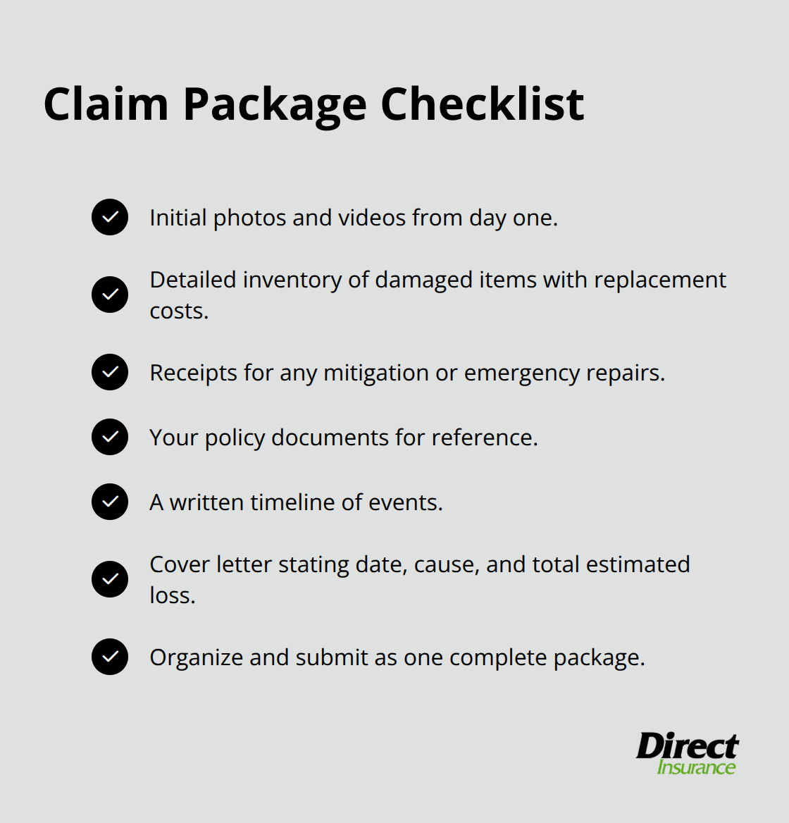 Checklist of documents to include when submitting a water damage claim. - home insurance water damage
