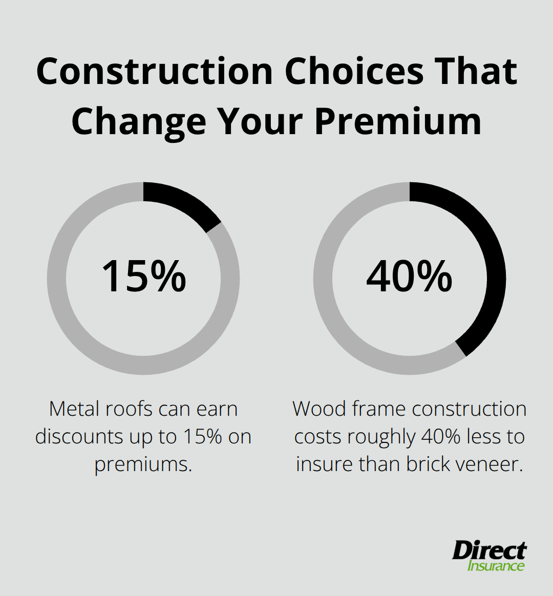 Percentage chart comparing premium impact of metal roofs and wood frame construction for Utah rentals