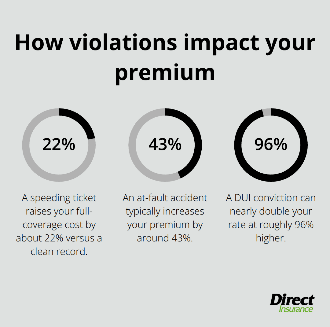 Percent increases from common driving violations on full-coverage auto insurance - what is average auto insurance cost