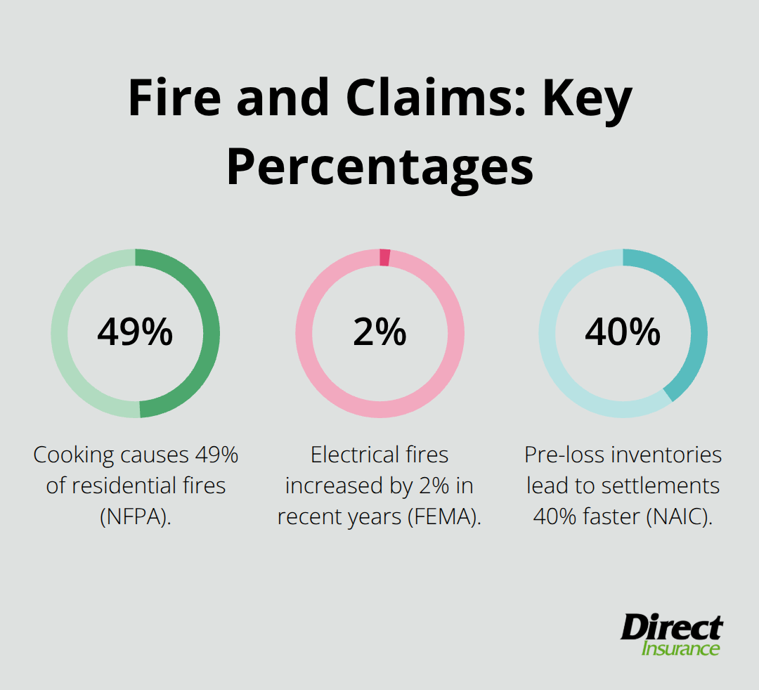 Chart of key U.S. home fire and insurance claim percentages. - will home insurance cover fire